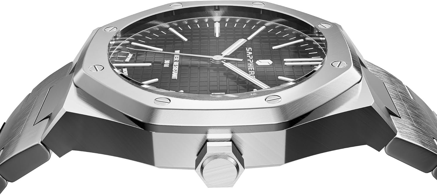 SAPPHERO Men's Watch Octagonal Stainless Steel 30M Waterproo... - Image 3