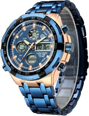 GOLDEN HOUR Luxury Stainless Steel Analog Digital Watches fo...