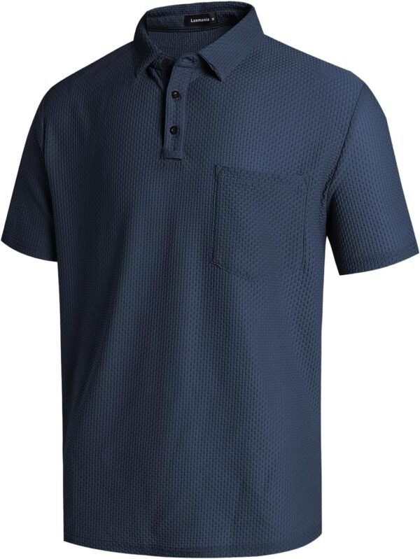 Men's Casual Short Sleeve Bubble Jacquard Polo Shirt Collare...