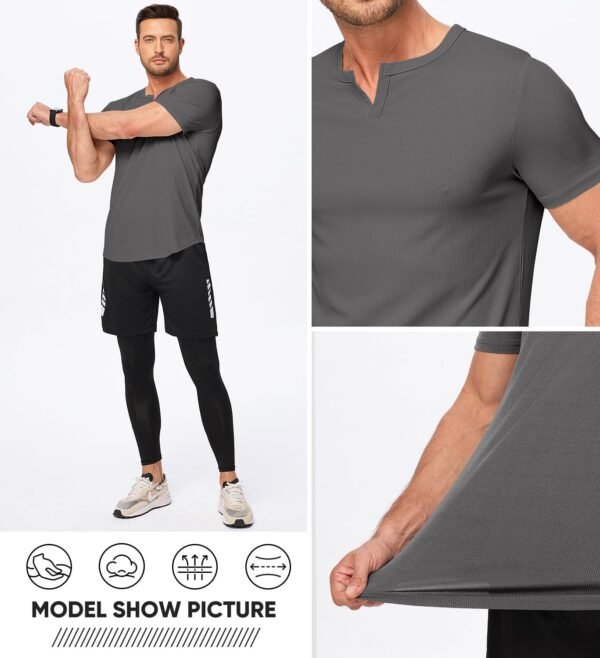 JMIERR Men's Muscle V-Neck T Shirt Short Sleeve Longline Rib...