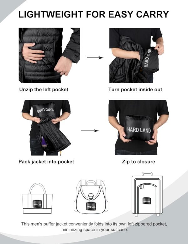 Men's Lightweight Puffer Jacket Insulated Water-Resistant Ou...