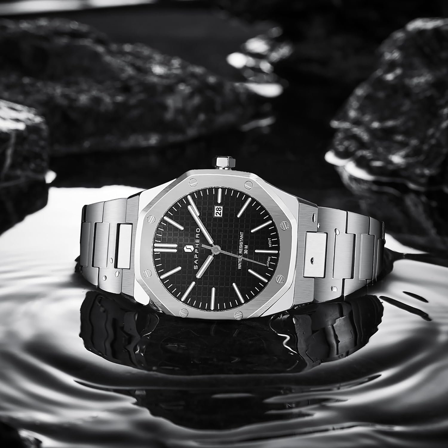 SAPPHERO Men's Watch Octagonal Stainless Steel 30M Waterproo... - Image 5