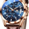 OLEVS Men's Casual Leather Watch, Big Face Chronograph Watch...