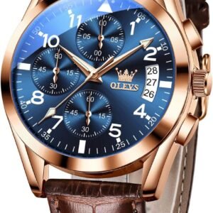 OLEVS Men's Casual Leather Watch, Big Face Chronograph Watch...