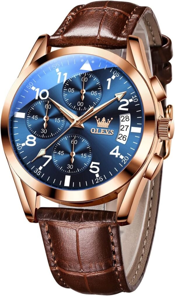 OLEVS Men's Casual Leather Watch, Big Face Chronograph Watch...