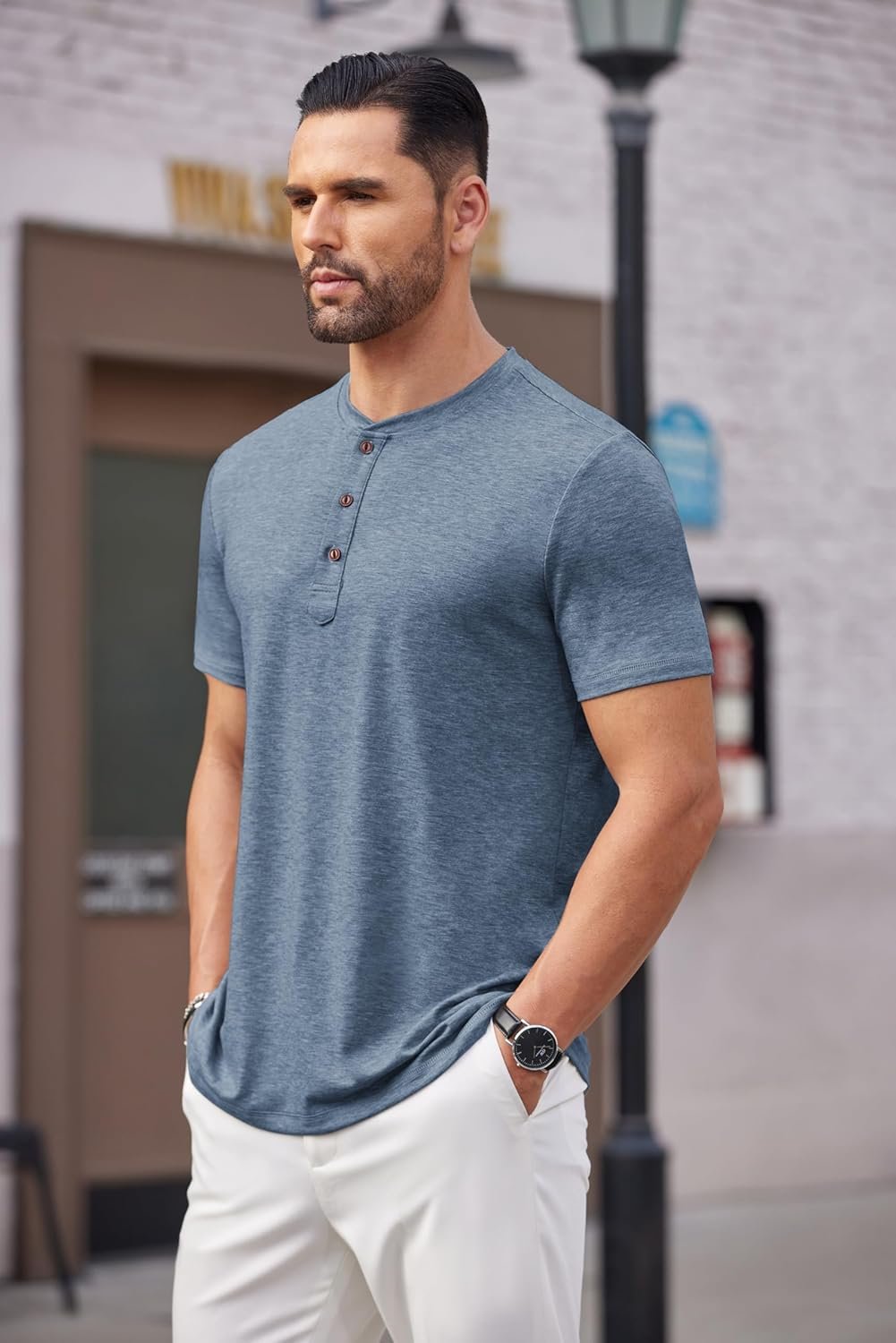 COOFANDY Men's Henley Shirts Short Sleeve Casual Basic Tee S... - Image 3