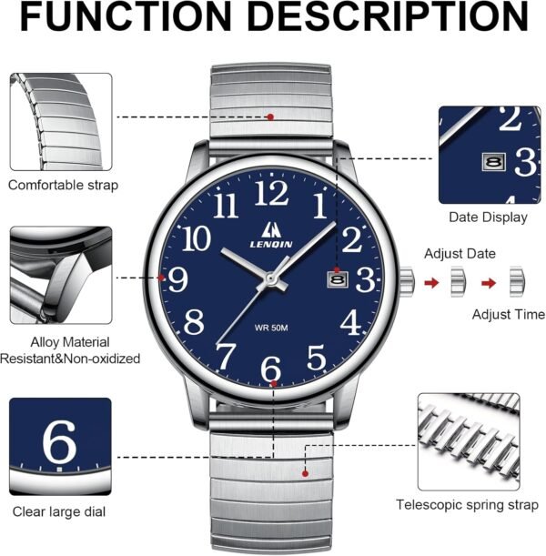LN LENQIN Mens Watches Stainless Steel Analog Quartz Watches...