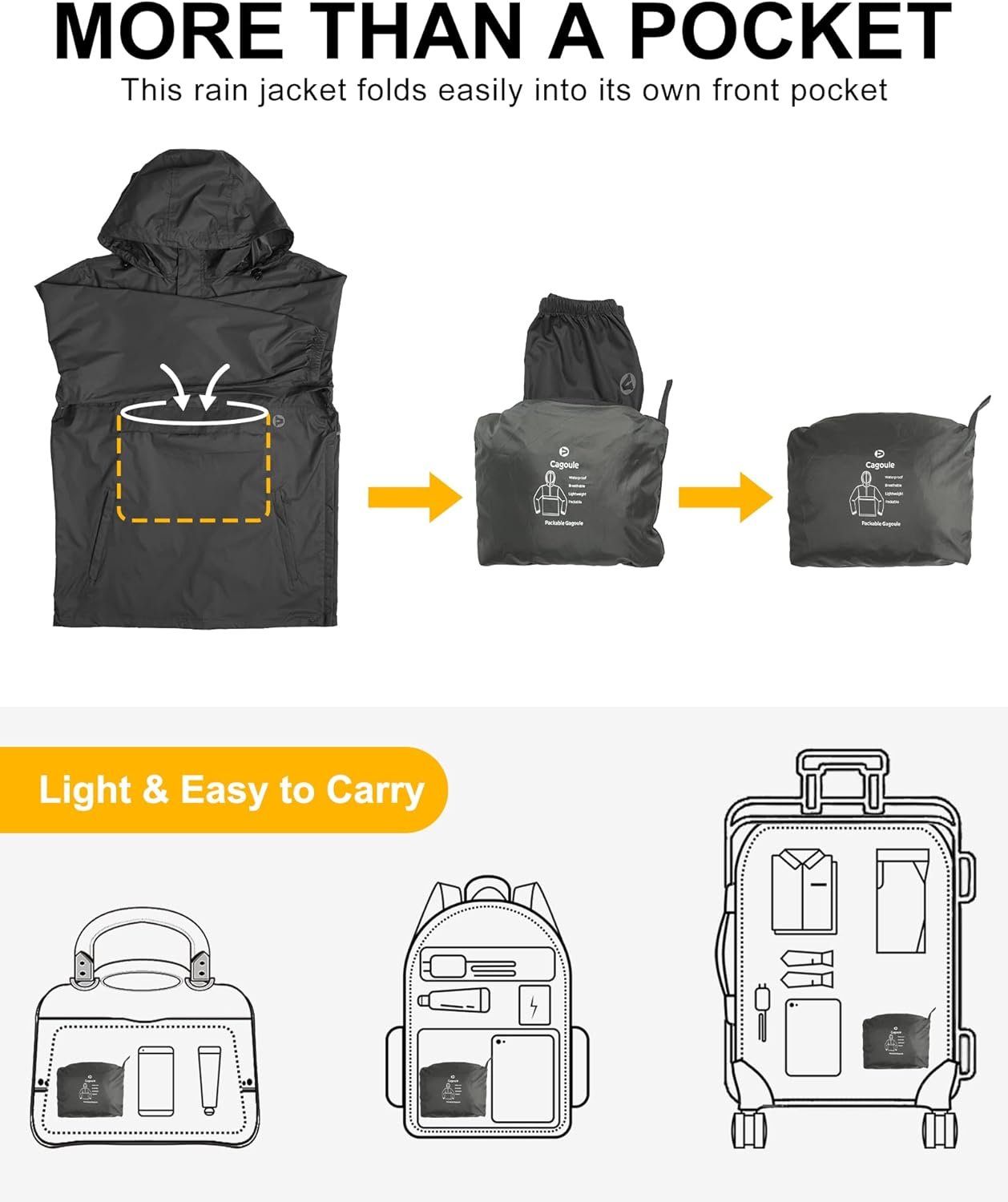 Outdoor Ventures Men's Rain Jacket Waterproof Lightweight Pa... - Image 3