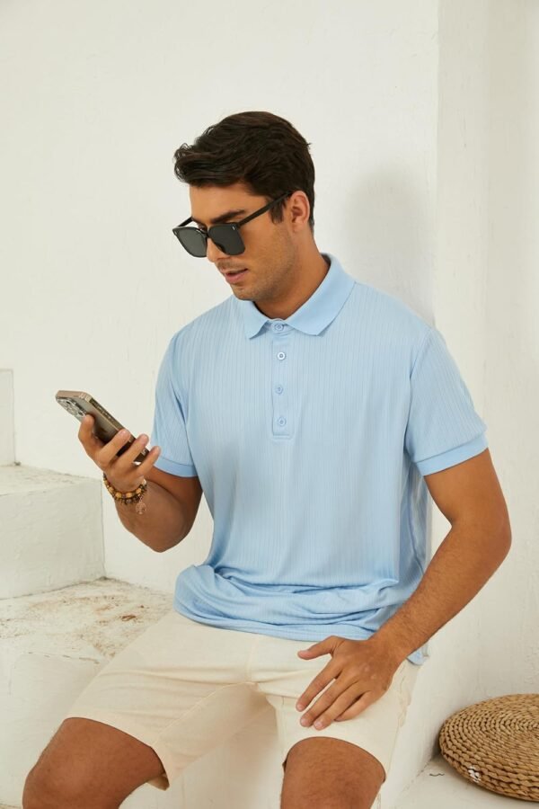Men's Short Sleeve Polo Shirts Textured Knit Slim Fit Casual...