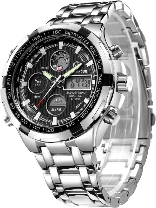 GOLDEN HOUR Luxury Stainless Steel Analog Digital Watches fo...