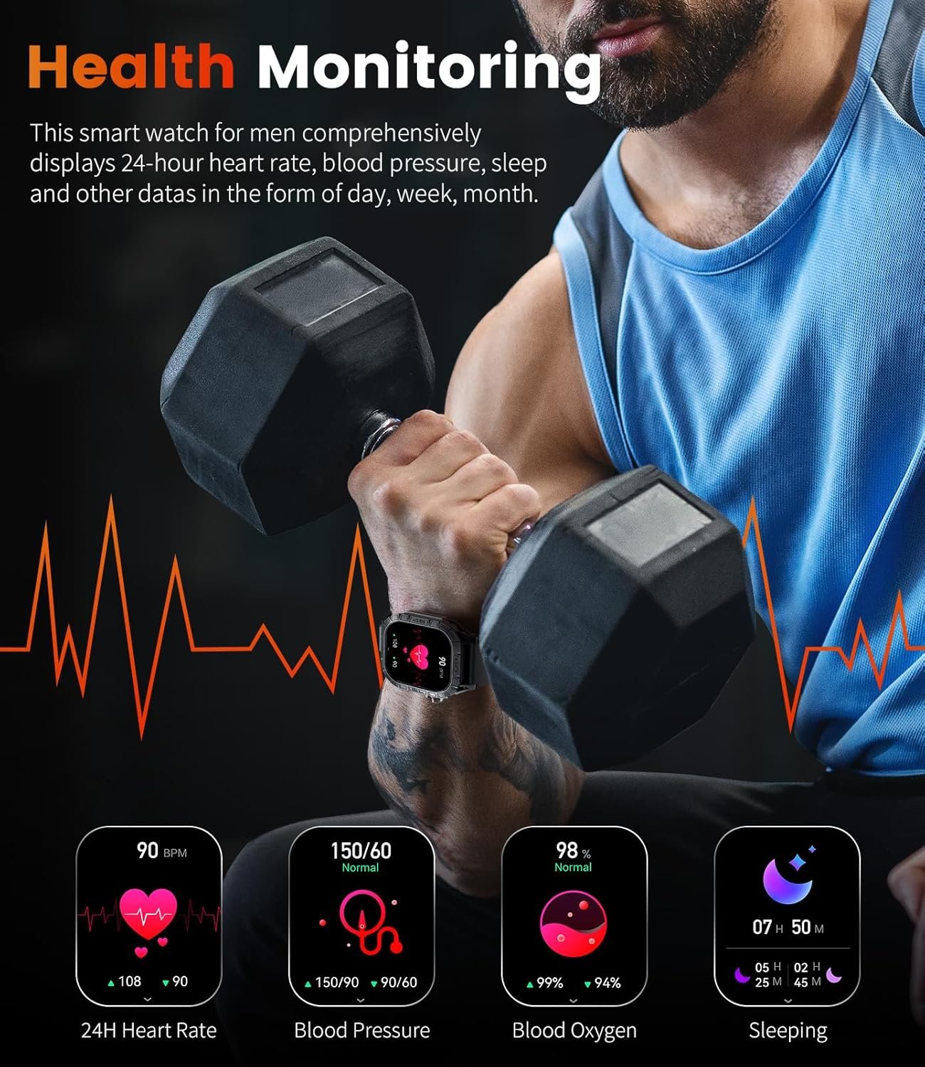 LIGE Military Smart Watch for Men(Call Receive/Dial) with 3 ... - Image 6