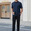 Men's Casual Short Sleeve Bubble Jacquard Polo Shirt Collare...
