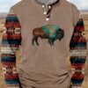 Mens Western Shirts Long Sleeve Aztec Button Down Henley Shi...