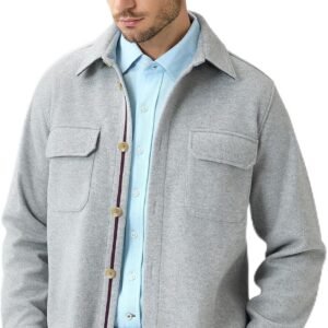 Mens Shirt Jacket Brushed Casual Shacket with Two Pockets Lo...