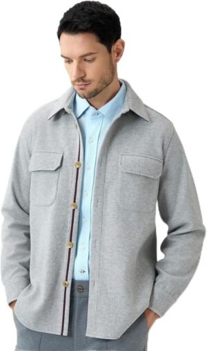 Mens Shirt Jacket Brushed Casual Shacket with Two Pockets Lo...