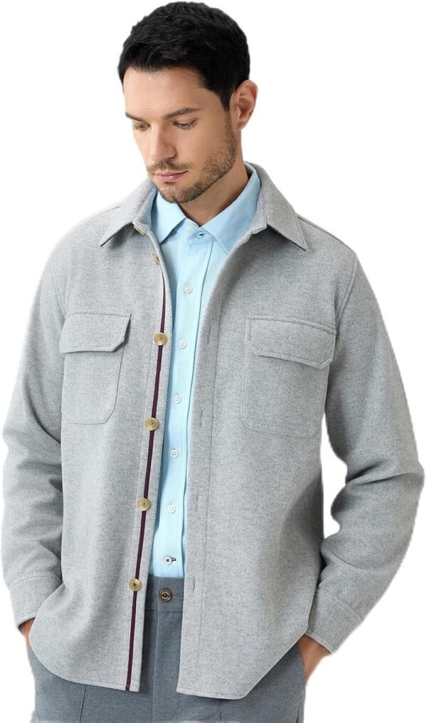 Mens Shirt Jacket Brushed Casual Shacket with Two Pockets Lo...