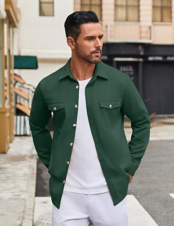 COOFANDY Men's Casual Shirt Jacket Linen Button Down Shirt L...