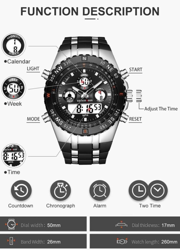 GOLDEN HOUR Luxury Military Sports Men's Watches Large Size ...