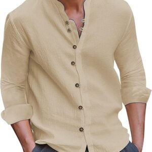 Mens Cotton Linen Shirts Vintage Lightweight Button Down Blo...