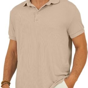 Men's Short Sleeve Polo Shirts Textured Knit Slim Fit Casual...