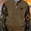 Mens Western Shirts Long Sleeve Aztec Button Down Henley Shi...