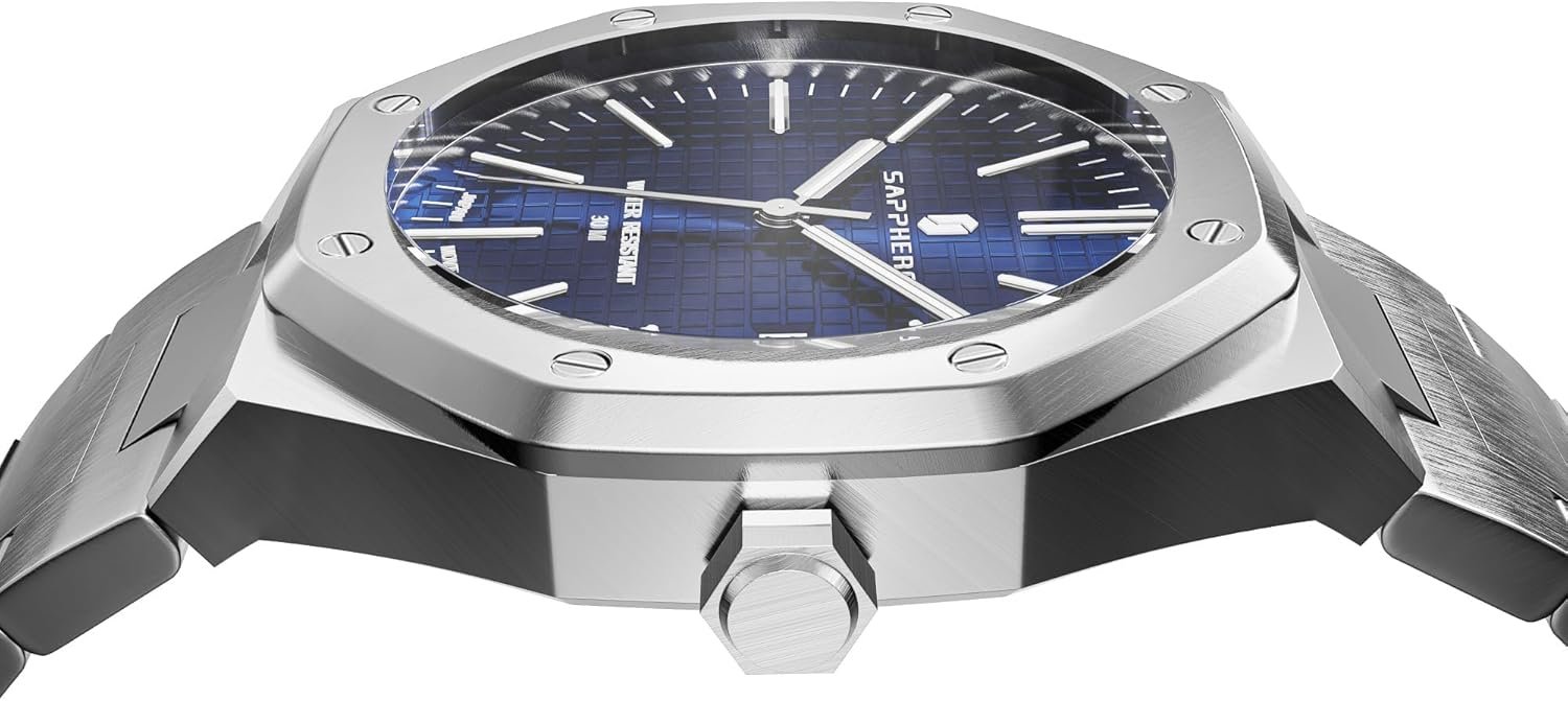 SAPPHERO Mens Watches Octagonal Stainless Steel 30M Waterpro... - Image 3