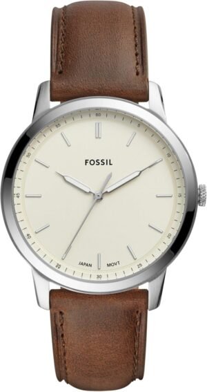 Fossil Men's Minimalist Quartz Stainless Steel and Leather T...