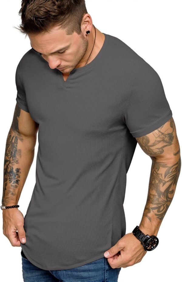 JMIERR Men's Muscle V-Neck T Shirt Short Sleeve Longline Rib...