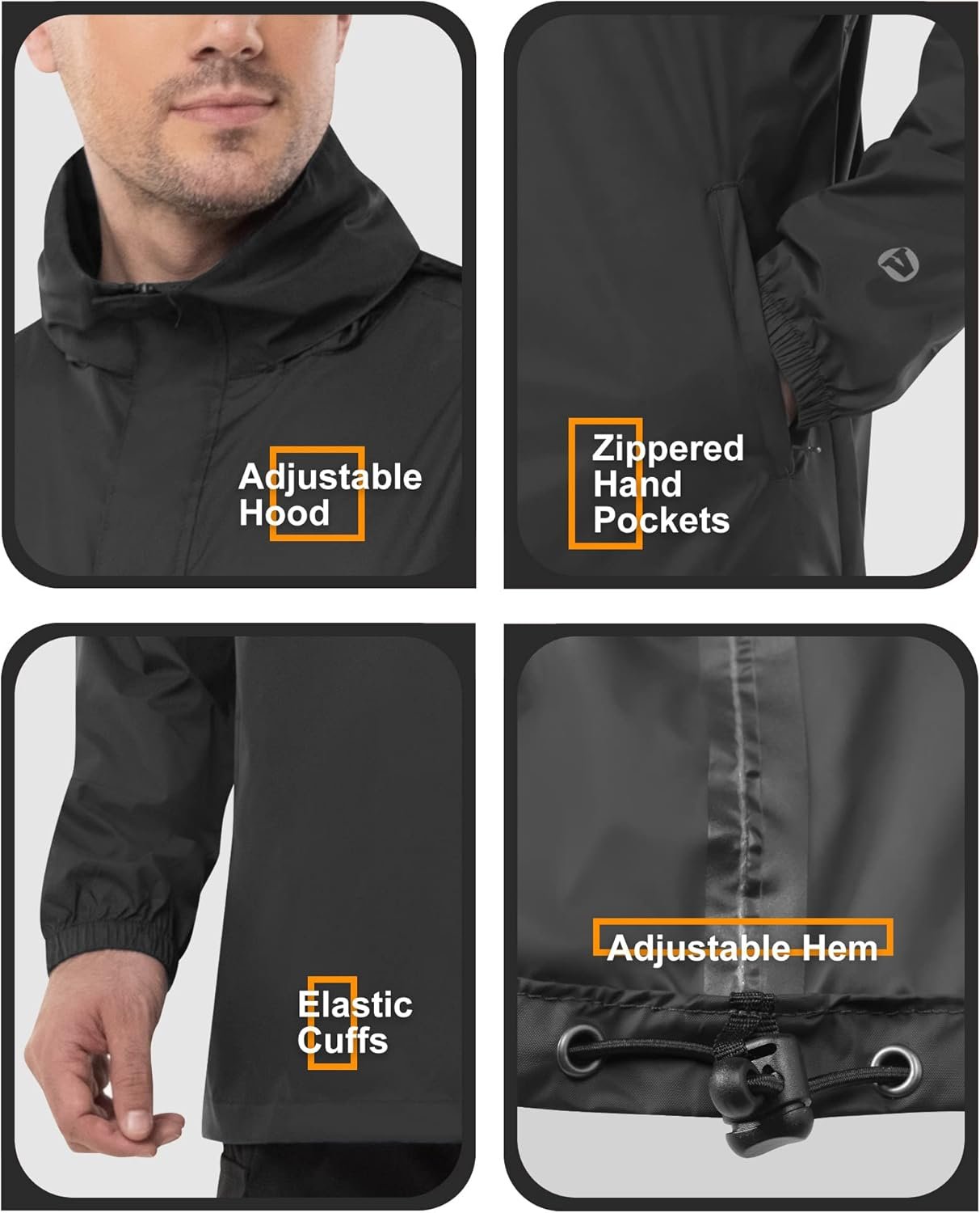 Outdoor Ventures Men's Rain Jacket Waterproof Lightweight Pa... - Image 5