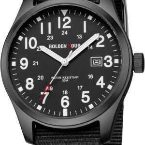GOLDEN HOUR Men's Nylon Slip-Thru Strap Watch with Military ...