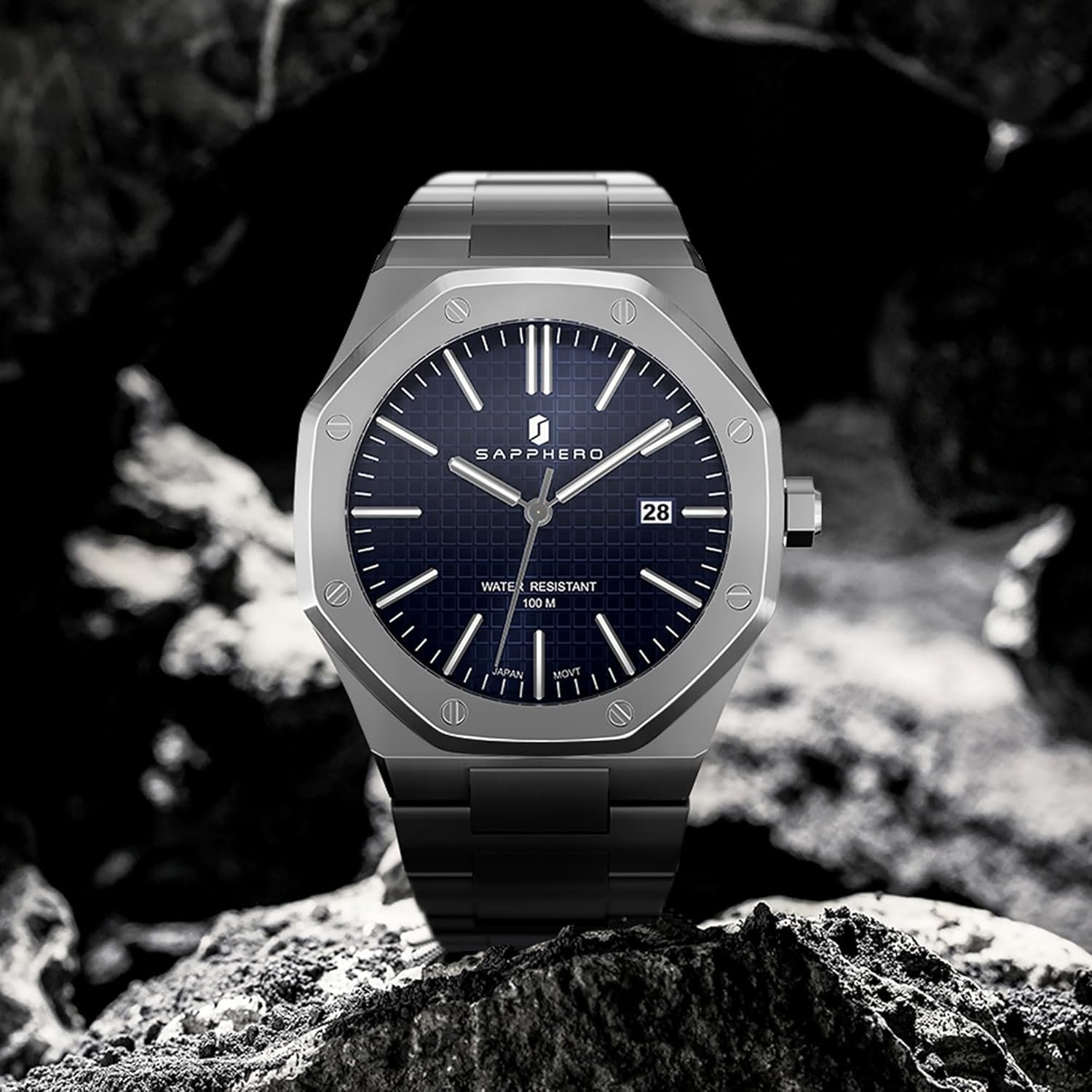 SAPPHERO Mens Watches Octagonal Stainless Steel 30M Waterpro... - Image 4