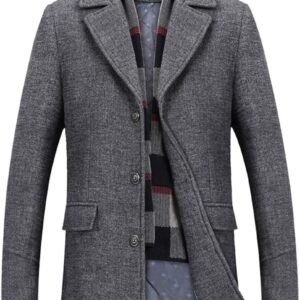 INVACHI Men's Wool Blend Pea Coat Warm Winter Trench Coat wi...
