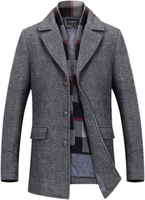 INVACHI Men's Wool Blend Pea Coat Warm Winter Trench Coat wi...