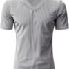 PORCLAY Mens Short Sleeve T-Shirts Corduroy V Neck Ribbed St...