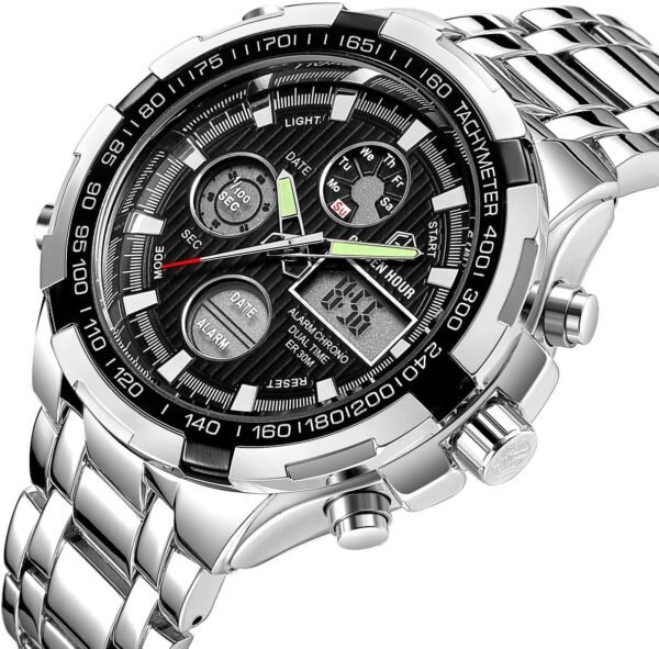 GOLDEN HOUR Luxury Stainless Steel Analog Digital Watches fo...