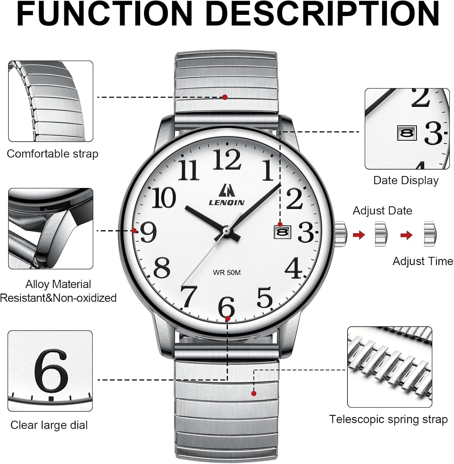 LN LENQIN Mens Watches Easy Read Analog Quartz Sport Waterpr... - Image 6