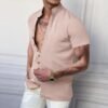 PORCLAY Men's Linen Shirt Short Sleeve Button Down Collar T ...