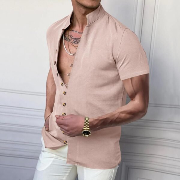 PORCLAY Men's Linen Shirt Short Sleeve Button Down Collar T ...