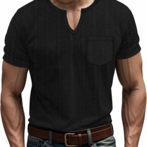 PORCLAY Men's Slim Fit V Neck Casual Shirts Short Sleeve Blo...
