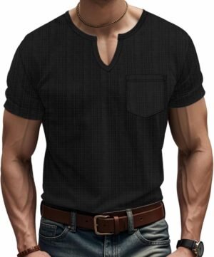 PORCLAY Men's Slim Fit V Neck Casual Shirts Short Sleeve Blo...