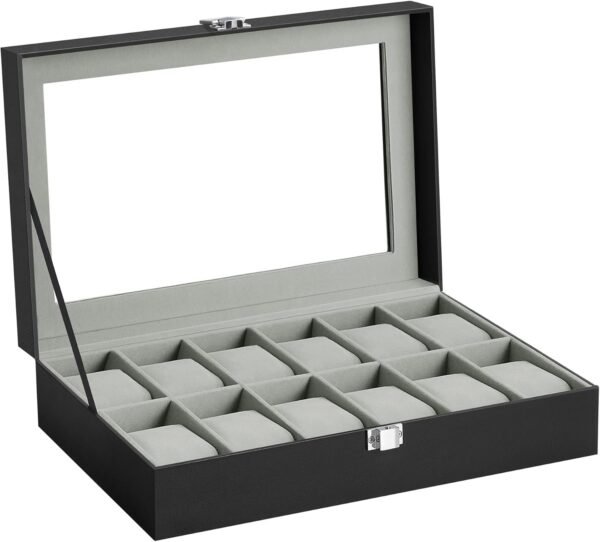 SONGMICS Watch Box, 12-Slot Watch Case with Large Glass Lid,...