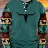 Mens Western Shirts Long Sleeve Aztec Button Down Henley Shi...