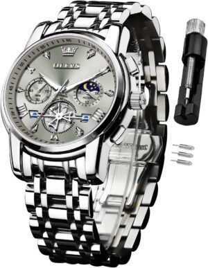 OLEVS Watch for Men Stainless Steel Chronograph Big Face Eas...