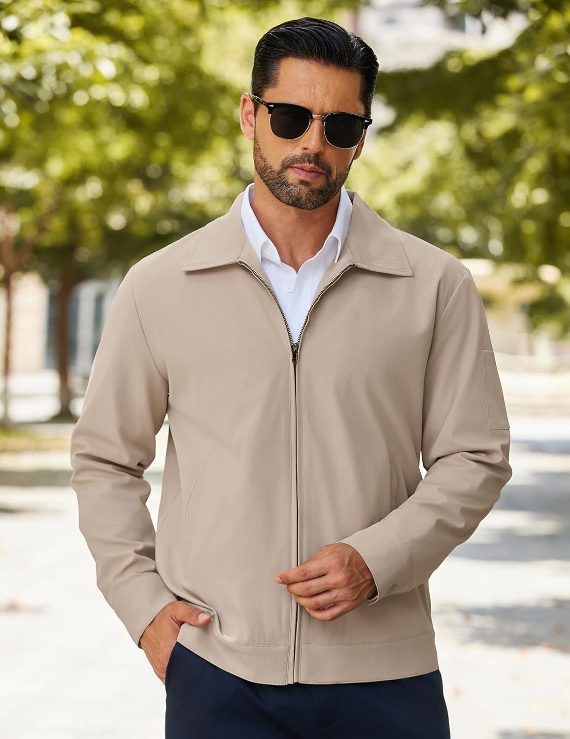 COOFANDY Men's Lightweight Zip Up Jacket Eisenhower Work Off... - Image 2