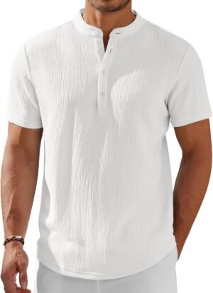 COOFANDY Men's Henley Shirt Short Sleeve Stand Collar Summer...