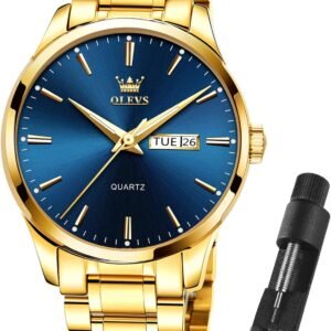 OLEVS Mens Gold Watches Waterproof Stainless Steel Lightweig...