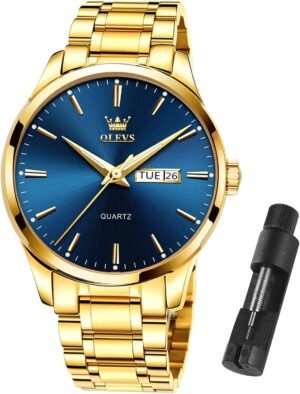 OLEVS Mens Gold Watches Waterproof Stainless Steel Lightweig...