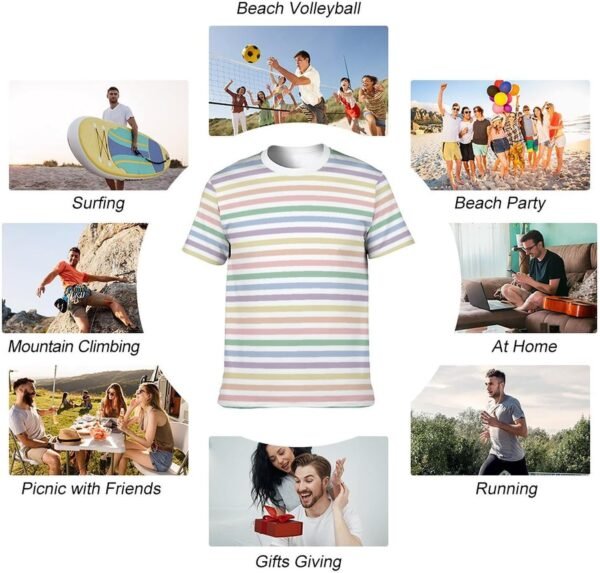 ZOCAVIA Men's Striped Crewneck T-Shirt Summer Casual Short S...