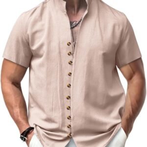 PORCLAY Men's Linen Shirt Short Sleeve Button Down Collar T ...