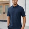 Men's Casual Short Sleeve Bubble Jacquard Polo Shirt Collare...